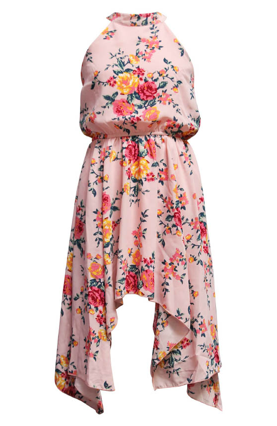 AVA & YELLY Floral Print Halter Neck Maxi Dress Blush Pink flowers easter dresses for tweens