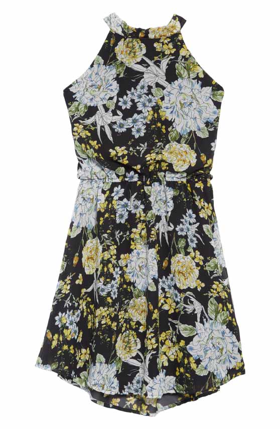 Ava & Yelly Floral Mock Neck Dress Black Multi easter dresses tweens