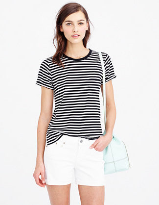 J.Crew ROLLED-SLEEVE POCKET TEE IN STRIPE item c1446 in Black and Cream