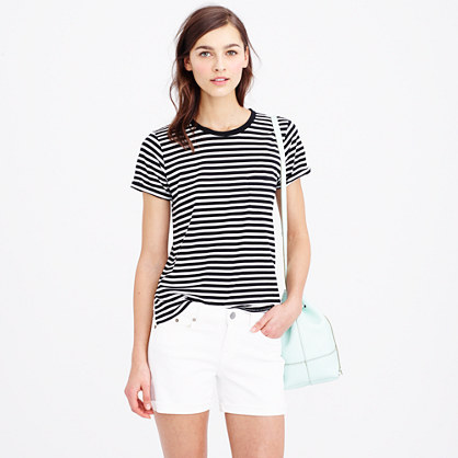 J.Crew ROLLED-SLEEVE POCKET TEE IN STRIPE item c1446 in Black and Cream