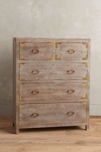 Portside Dresser with Brass Corners and Leather-Wrapped Knobs in Natural