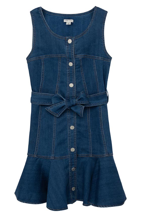 Habitual Kids' Snap Front Denim Flounce Dress Medium Stone best denim easter dresses
