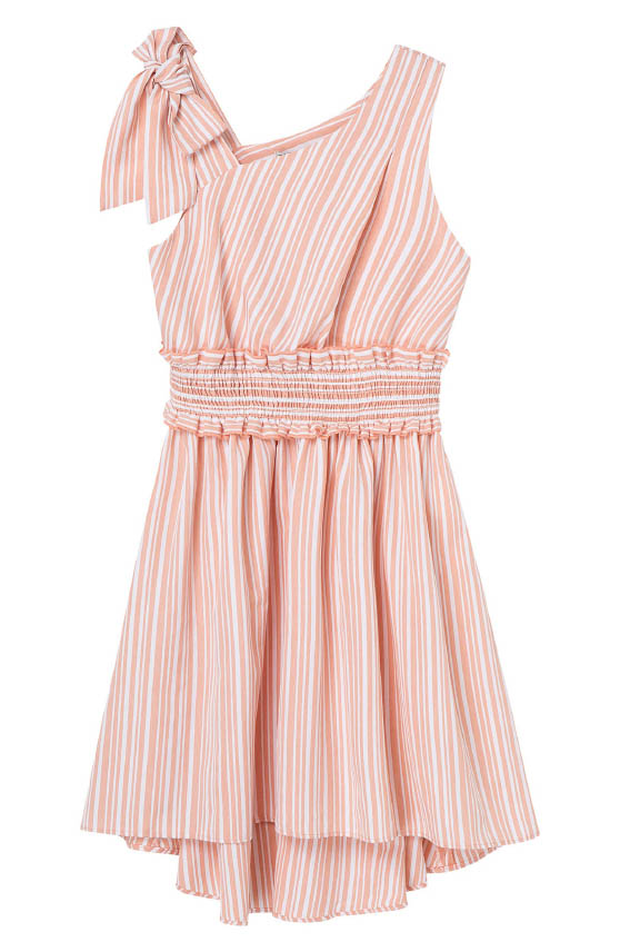 Habitual Kids' Stripe Asymmetric High-Low Dress Coral White Stripes best easter dresses tweens