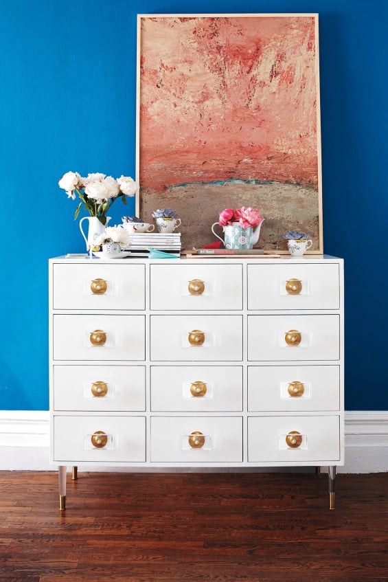 Lacquered Regency Twelve Drawer Dresser in White and Brass Pulse by Tracey Boyd