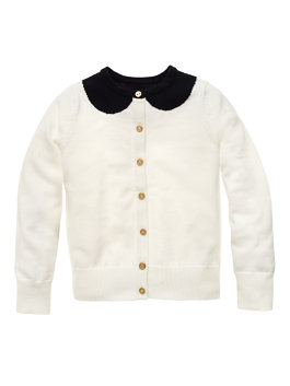 kate spade kids TODDLERS' PETER PAN COLLAR KATI CARDIGAN in Black and Cream