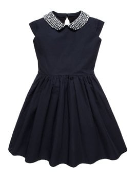GIRLS' KIMBERLY DRESS in Black with an Embellished Peter Pan Collar 