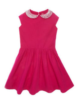 kate spade kids GIRLS' KIMBERLY DRESS in Sweetheart PInk with an embellished Peter Pan collar