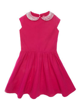 kate spade kids GIRLS' KIMBERLY DRESS in Sweetheart PInk with an embellished Peter Pan collar