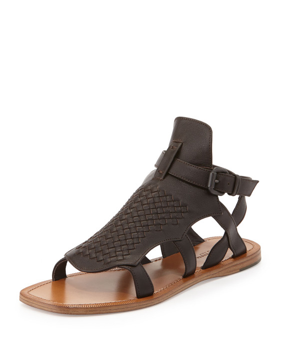 Bottega Veneta Woven Leather Gladiator Sandal in Espresso