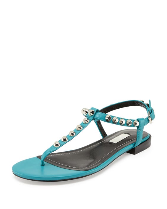 Balenciaga Giant Nickel Studded Thong Sandal in Bleu Caraibe