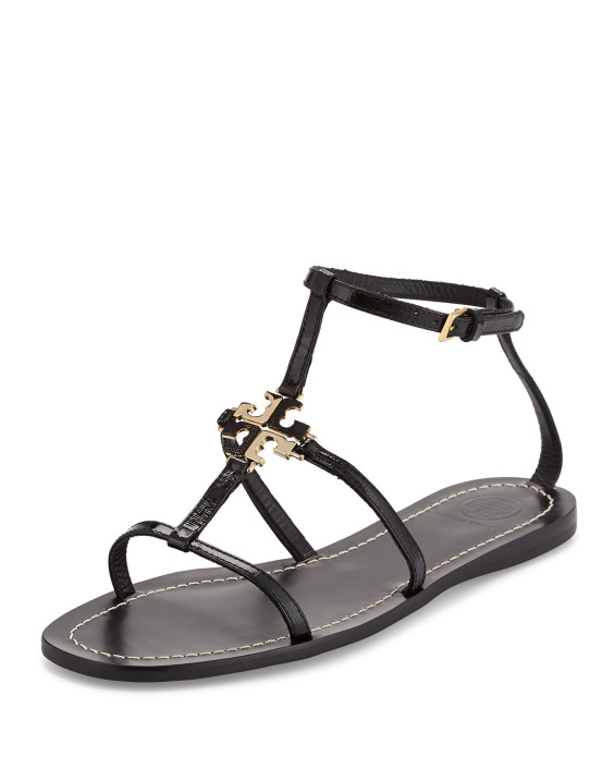 Tory Burch Lowell Logo Flat Thong Sandal, Black 