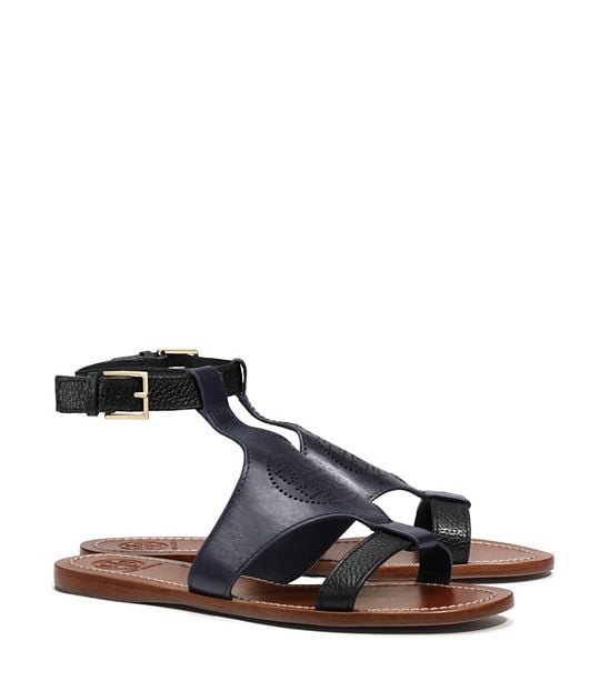 Tory Burch PERFORATED LOGO FLAT SANDAL in Tory Navy and Black