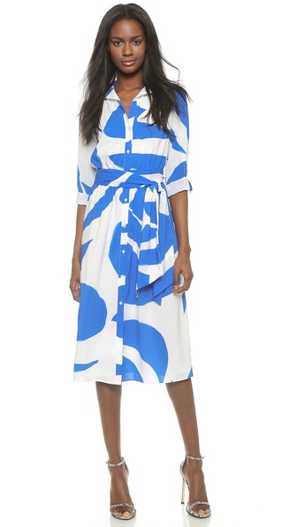 alice + olivia Kris Rolled Sleeve Shirtdress in Abstract Geo