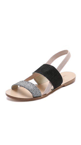 Anniel Double Stripe Flat Sandals in Black/Cipria/Pinpoint