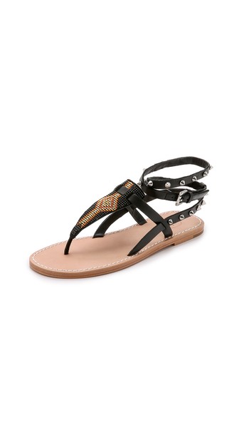 Ash Pam Beaded and Studded Sandals in Black/Black