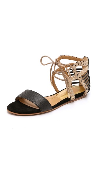 Dolce Vita Ashtyn Flat Sandals in Black and Gold