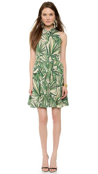 Elle Sasson Alohi Shirtdress in Green Leaves Print