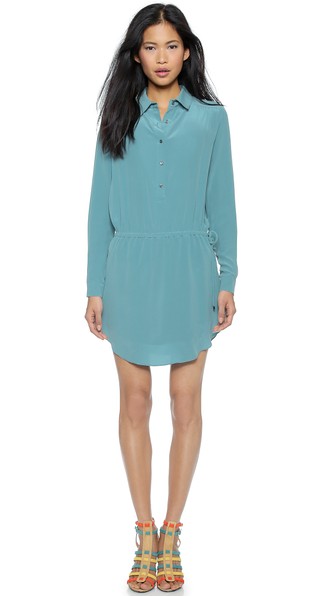 Haute Hippie Shirtdress with Side Drawstring Tie in Bristol Blue