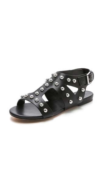 Isa Tapia Geri Studded Flat Sandals in Black and Silver