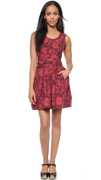 Jill Stuart Floral Print Fit & Flare Babydoll Dress in Red