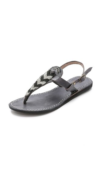 Laidback London Lucas Beaded Thong Sandals in Black/Black Mix