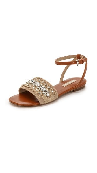 Michael Kors Collection Hadden Beaded Flat Sandals in Natural