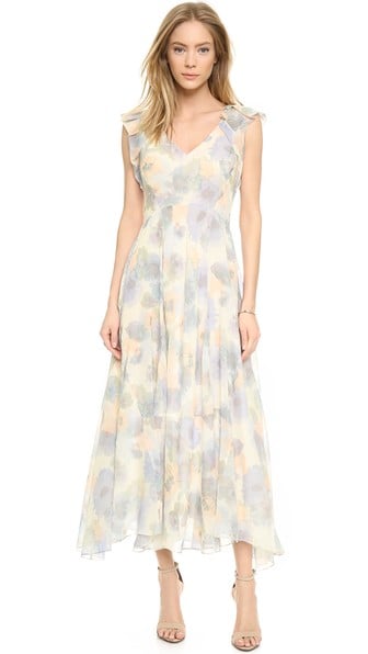 Rebecca Taylor Tiered Flowerpress Maxi Dress in Rock Salt