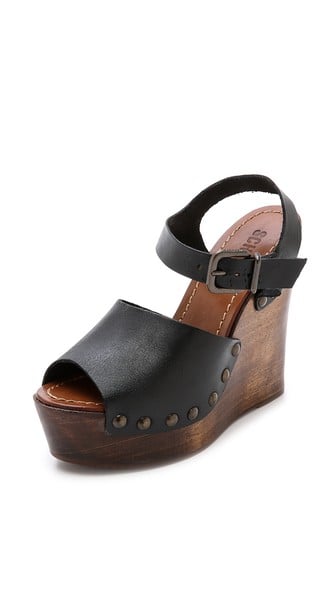 Schutz Emiliah Wooden Wedge Sandals in Black
