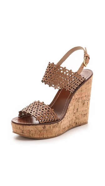 Tory Burch Daisy Perforated Wedge Sandals in Natural Blush