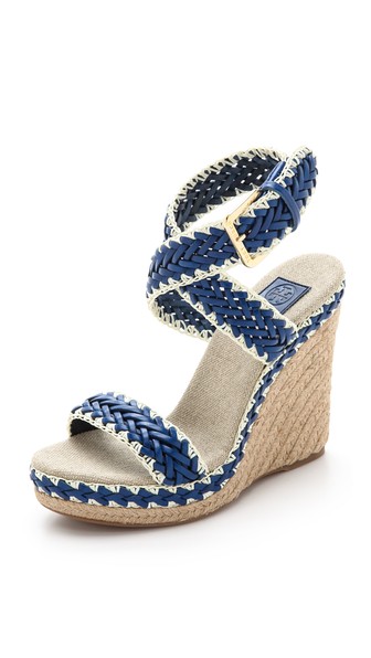Tory Burch Lilah Wedge Sandals in Blue/Natural