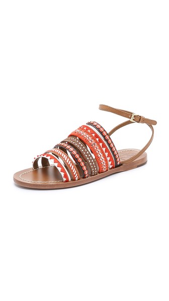 Tory Burch Mixed Trims Flat Sandals in Poppy Red Multi