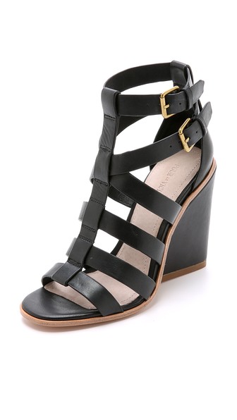 Pour La Victoire Strappy Cecile Wedges in Black