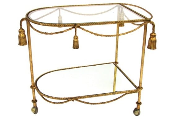 VINTAGE Italian Tassel Gilt Bar Cart w/ Mirror
