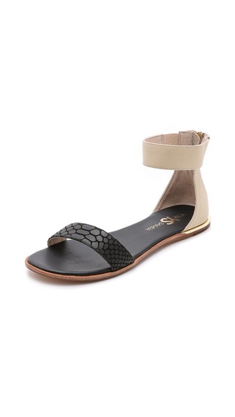 Yosi Samra Cambelle Flat Sandals in Black and Biscotti