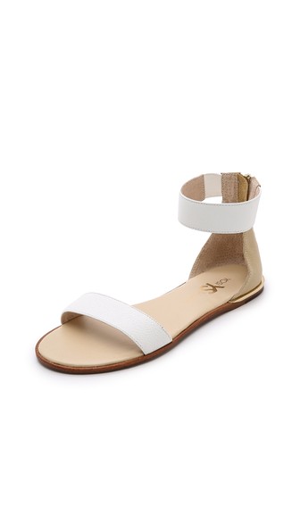 Yosi Samra Cambelle Flat Sandals in White/Biscotti