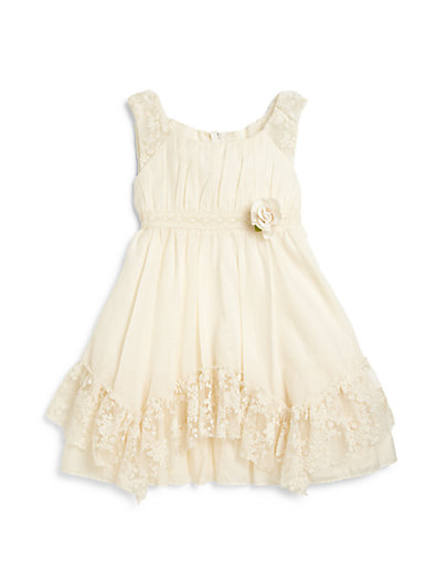 Biscotti Infant's Lace-Trimmed Voile Dress in Ivory