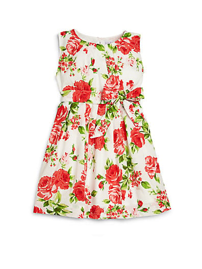 Rachel Riley Toddler's & Little Girl's Rose-Print Pleated Dress in White and Red