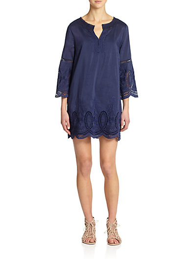 Joie Marne Embroidered Eyelet Tunic Dress in Dark Navy