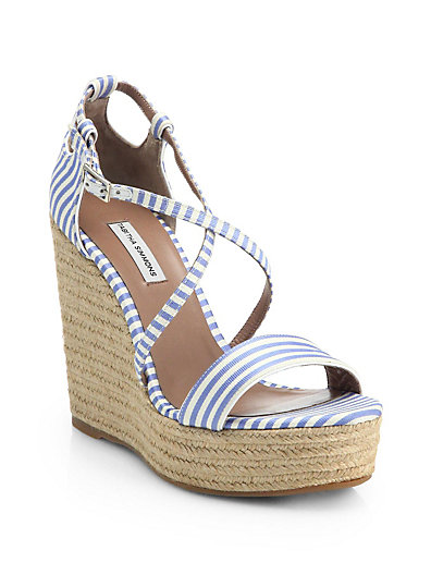 Tabitha Simmons Jenny Striped Espadrille Wedge Sandals 0441938923373 in Bluebird