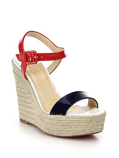 Christian Louboutin Spachica Patent Leather Espadrille Wedge Sandals in Red and Navy Blue