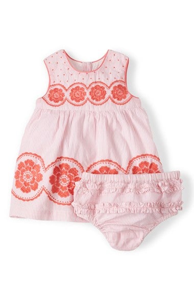 Mini Boden 'Pretty Ticking' Stripe Dress (Baby Girls) in Blush Stripe/Pink