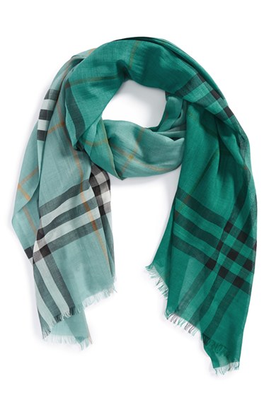Burberry 'Ombré Check Wool & Silk Scarf in Light Green Opal Check