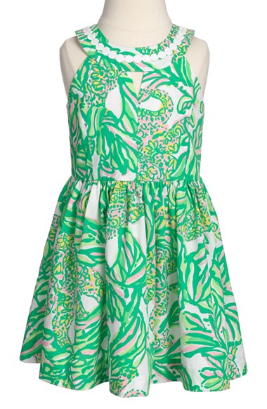 Lilly Pulitzer® 'Claude' Floral Print Sleeveless Dress (Little Girls & Big Girls) in Resort White Pink