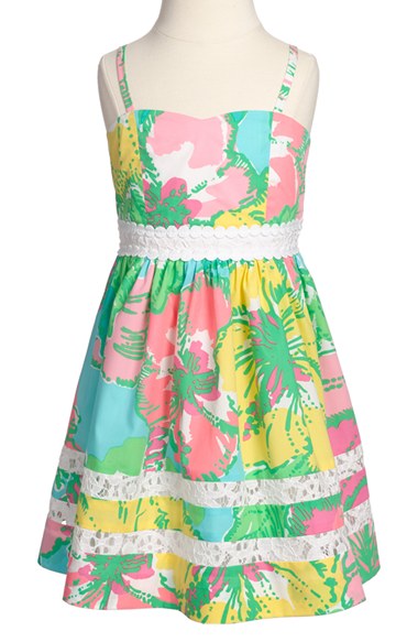 Lilly Pulitzer® Floral Print Sleeveless Dress (Little Girls & Big Girls) in Shorely Blue Big Flirt