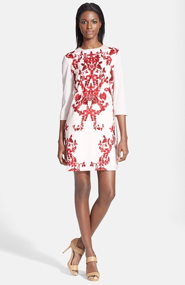 Ted Baker London 'Odana' Floral Print Tunic Dress in Pale Pink