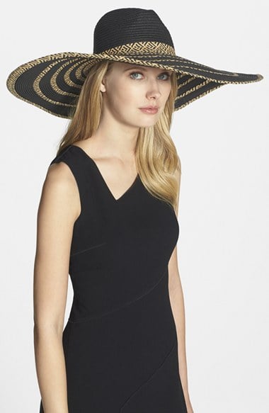 BCBGeneration Stripe Floppy Straw Hat in Black