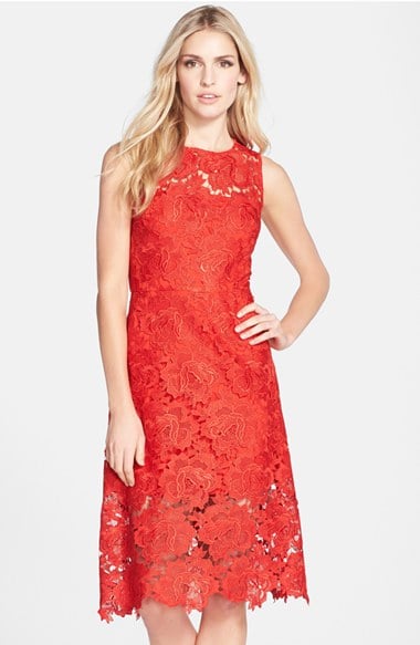 Julia Jordan Illusion Yoke Lace Fit & Flare Dress in Red