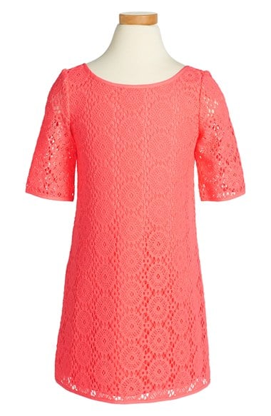 Lilly Pulitzer® 'Little Topanga' Knit Lace A-Line Dress (Little Girls & Big Girls) in Pucker Pink