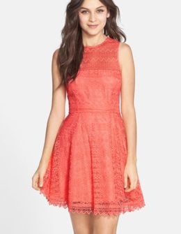 BB Dakota Zigzag Lace Fit & Flare Dress in Sorbet