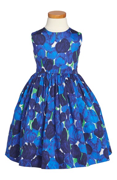 Oscar de la Renta Tulip Print Sleeveless Party Dress (Toddler Girls) in Cadet